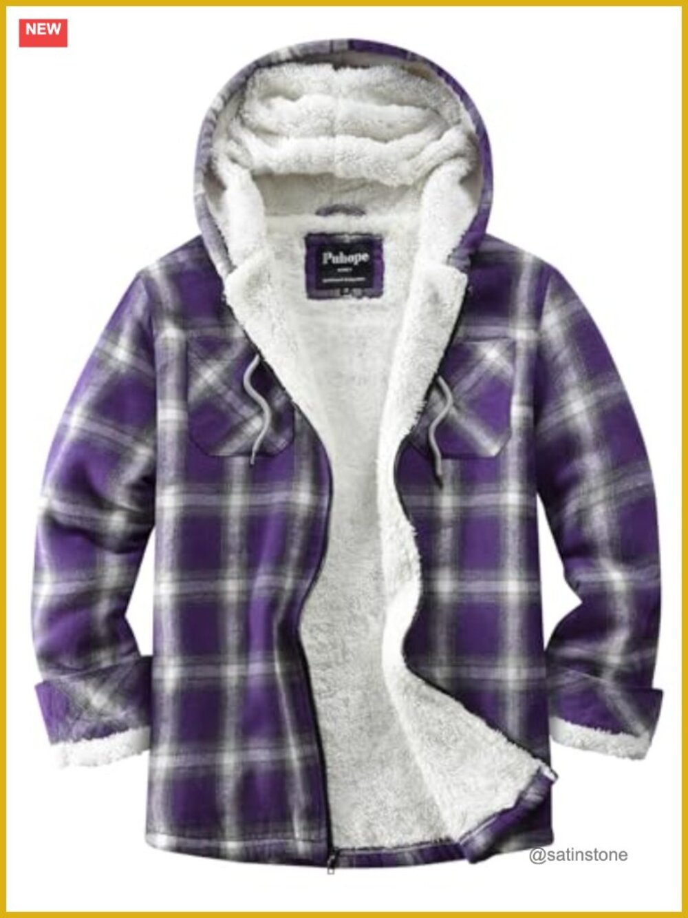Women's Sherpa Lined Plaid Flannel Jacket with Hood - Zip Up Fleece